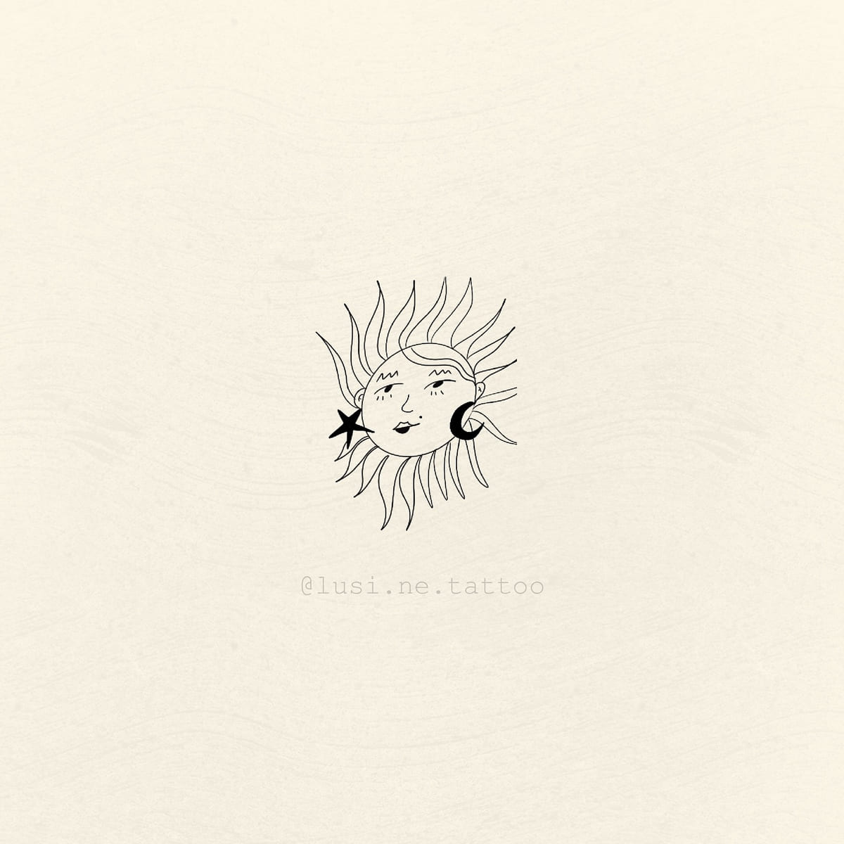 Sun with a face, star and crescent