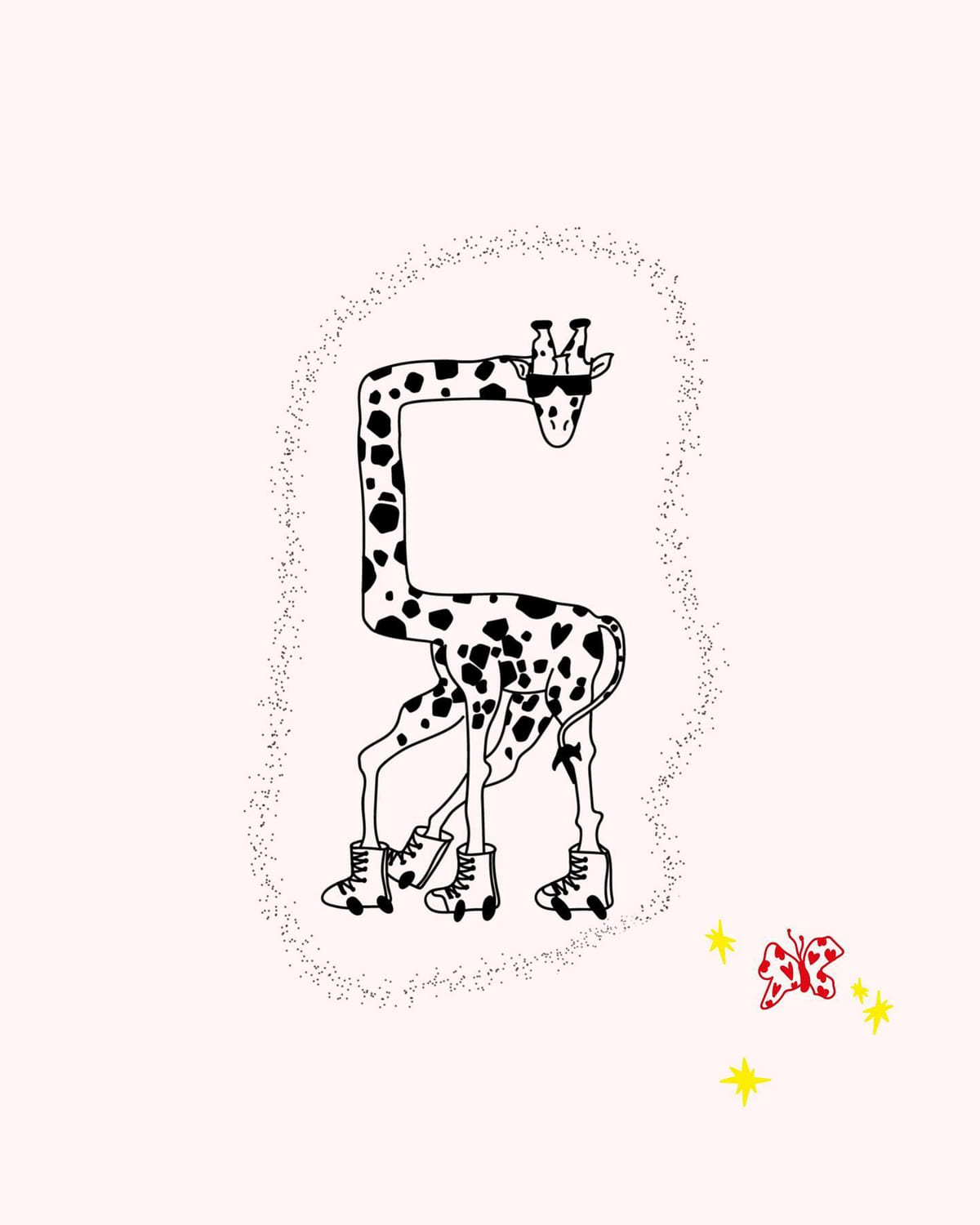 Giraffe in sunglasses on roller skates