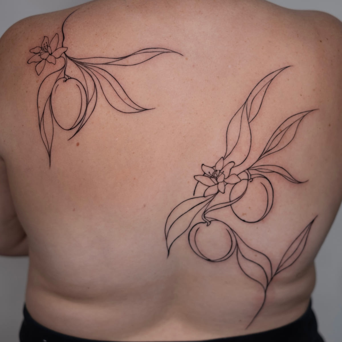 Back piece: citrus branches with blossoms in single line, another view