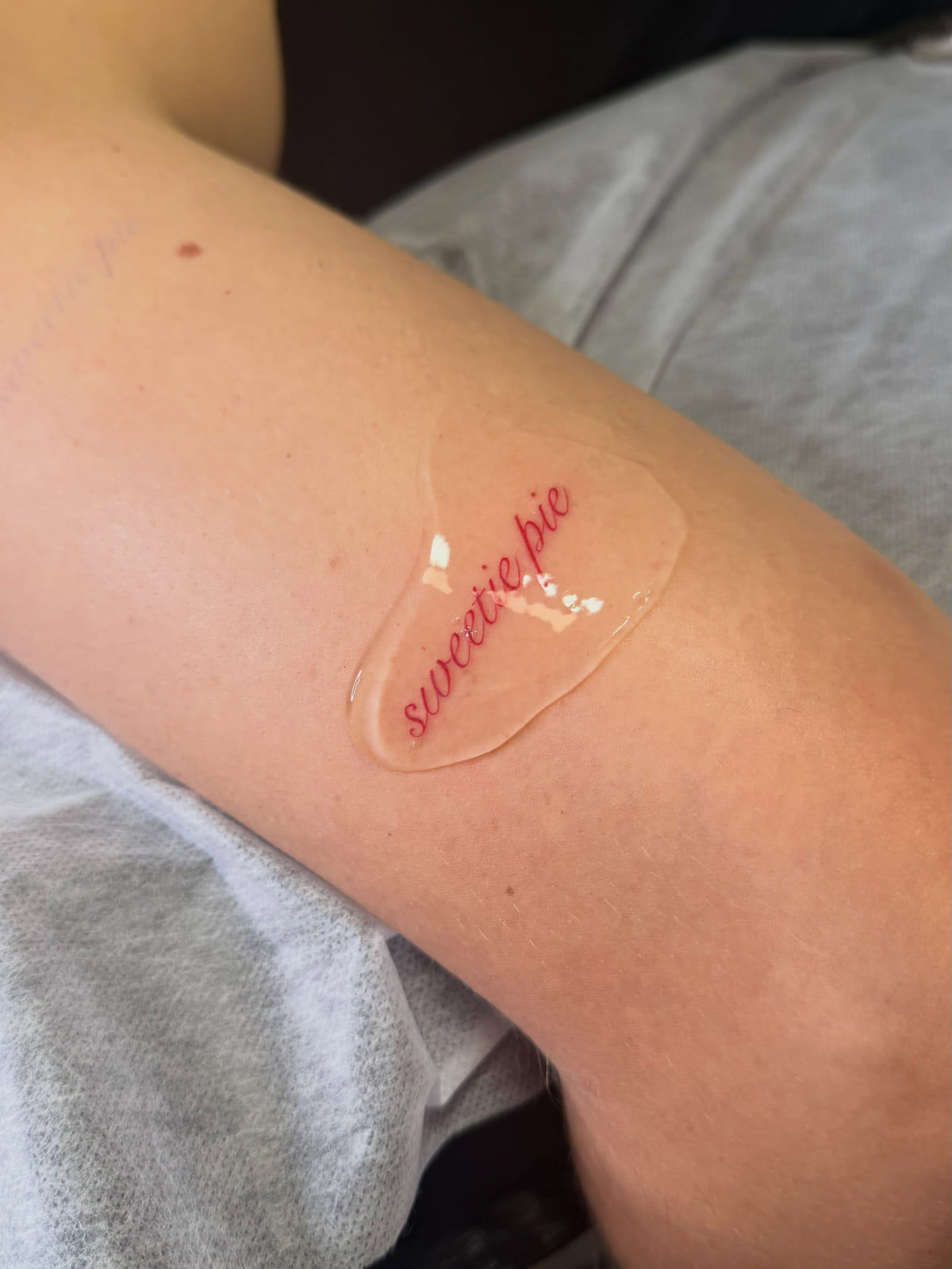 Script lettering: sweetie pie, fine line tattoo