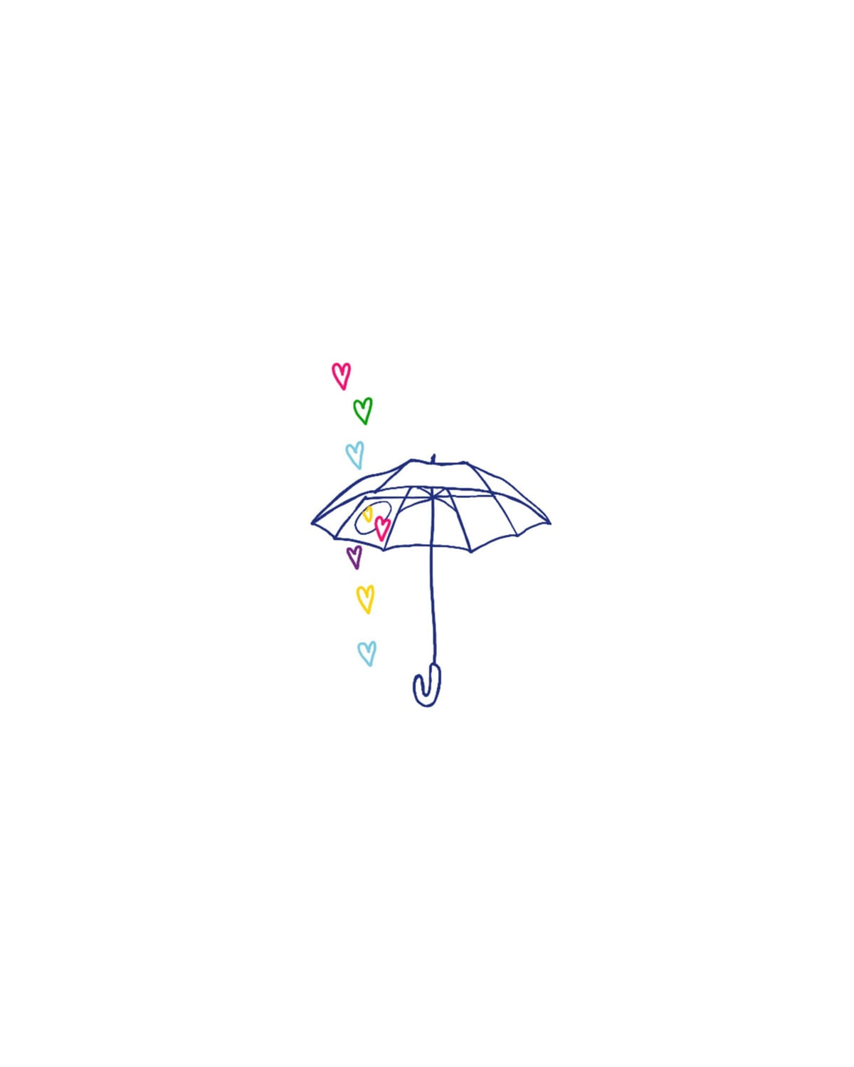 Umbrella with falling hearts in many colors