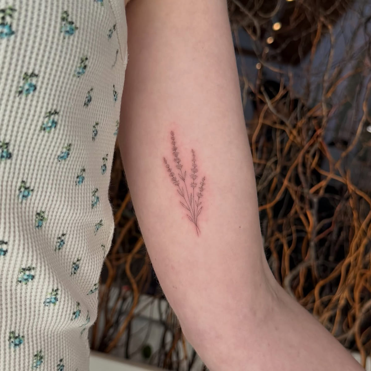 Lavender sprig, fine line tattoo