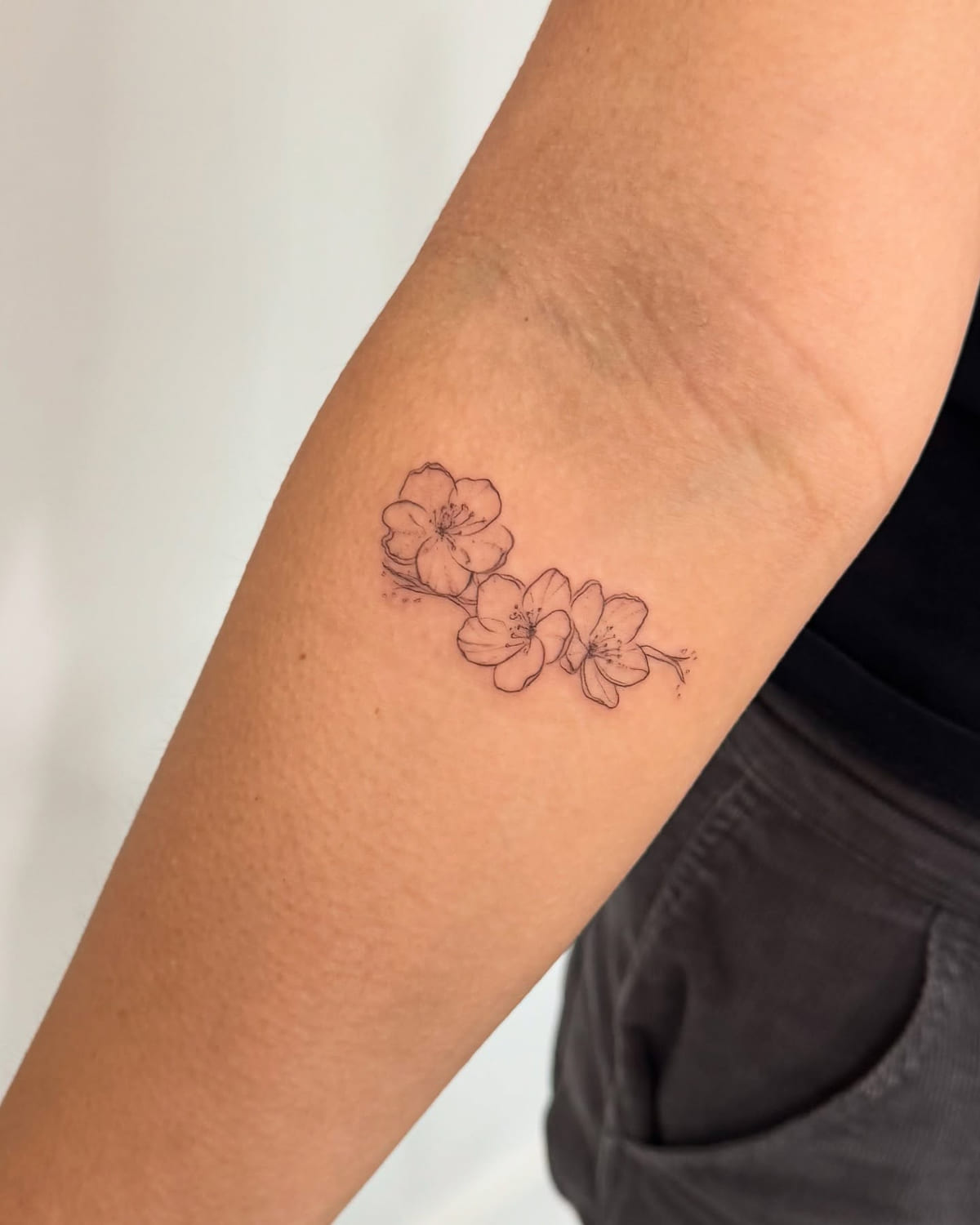 Cherry blossom branch, fine line tattoo
