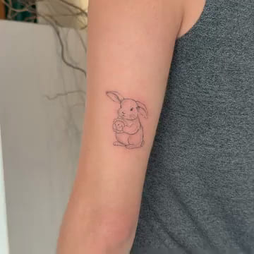 Rabbit hugging a smaller one, fine line tattoo