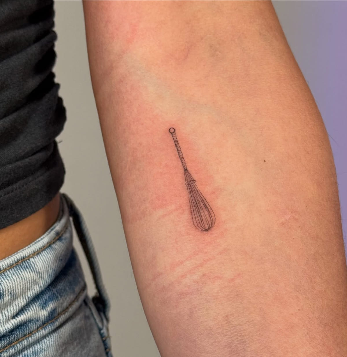 Tiny kitchen whisk, fine line tattoo