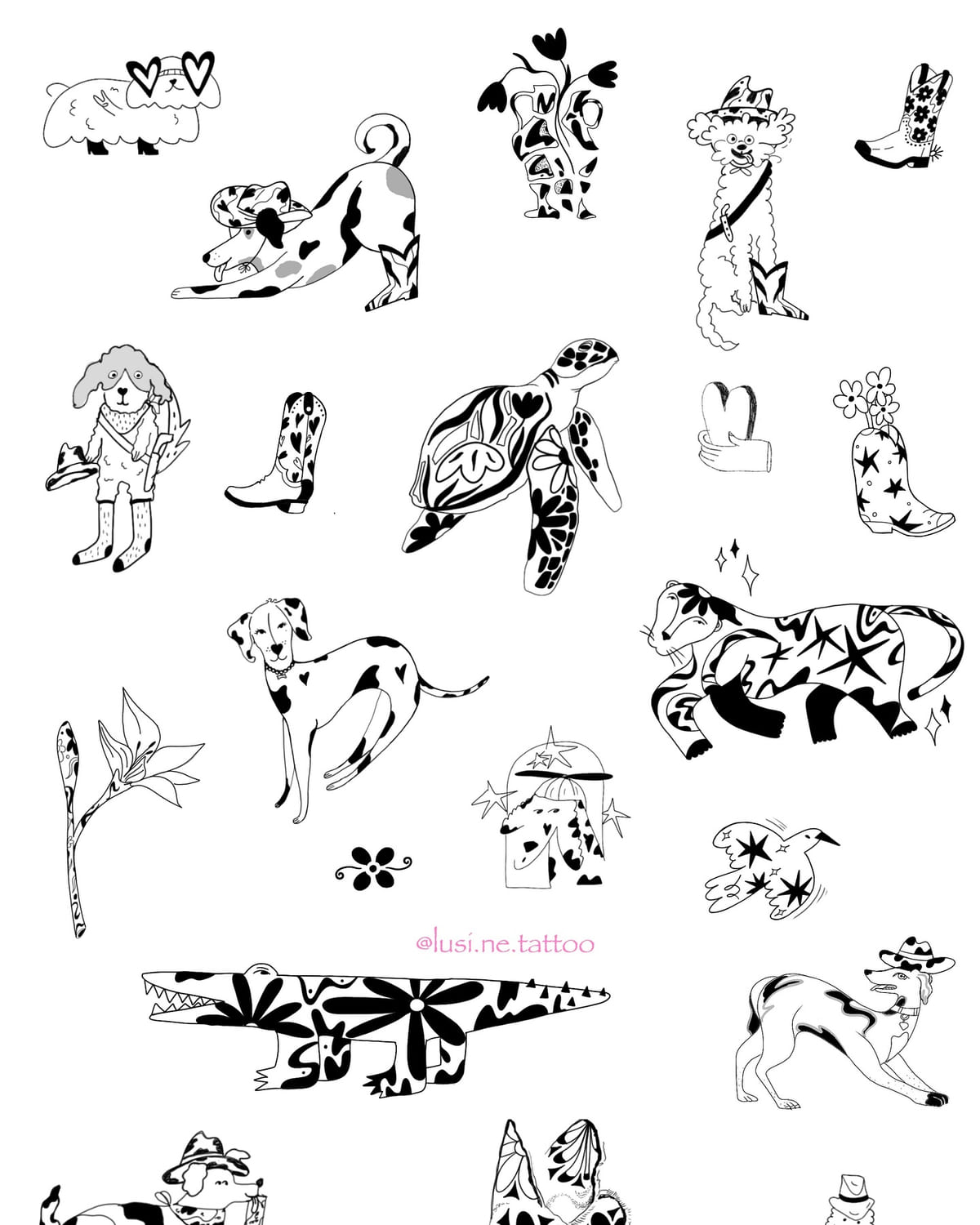 Pattern filled animal flash sheet on white, earlier layout