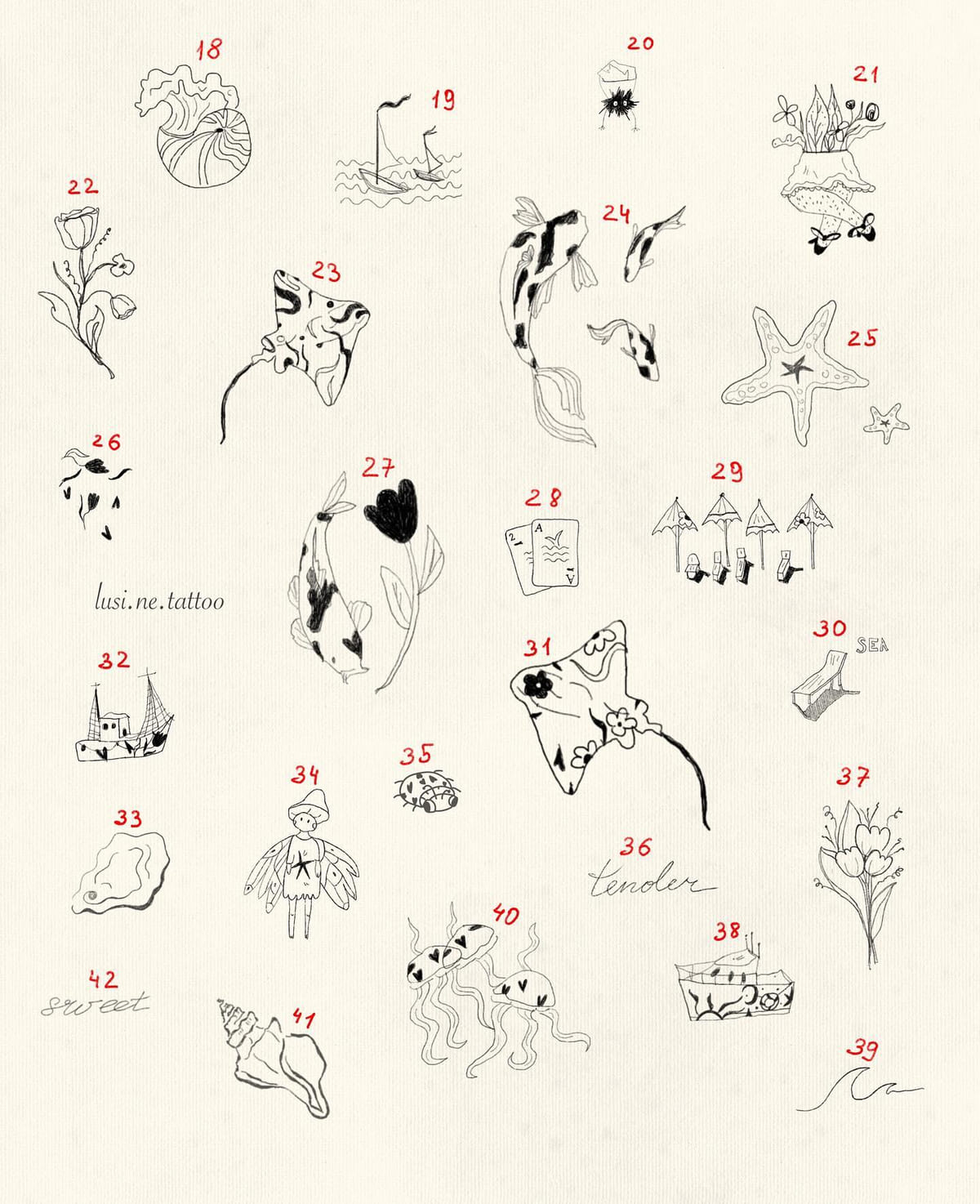 Sea flash sheet numbered 18 to 42