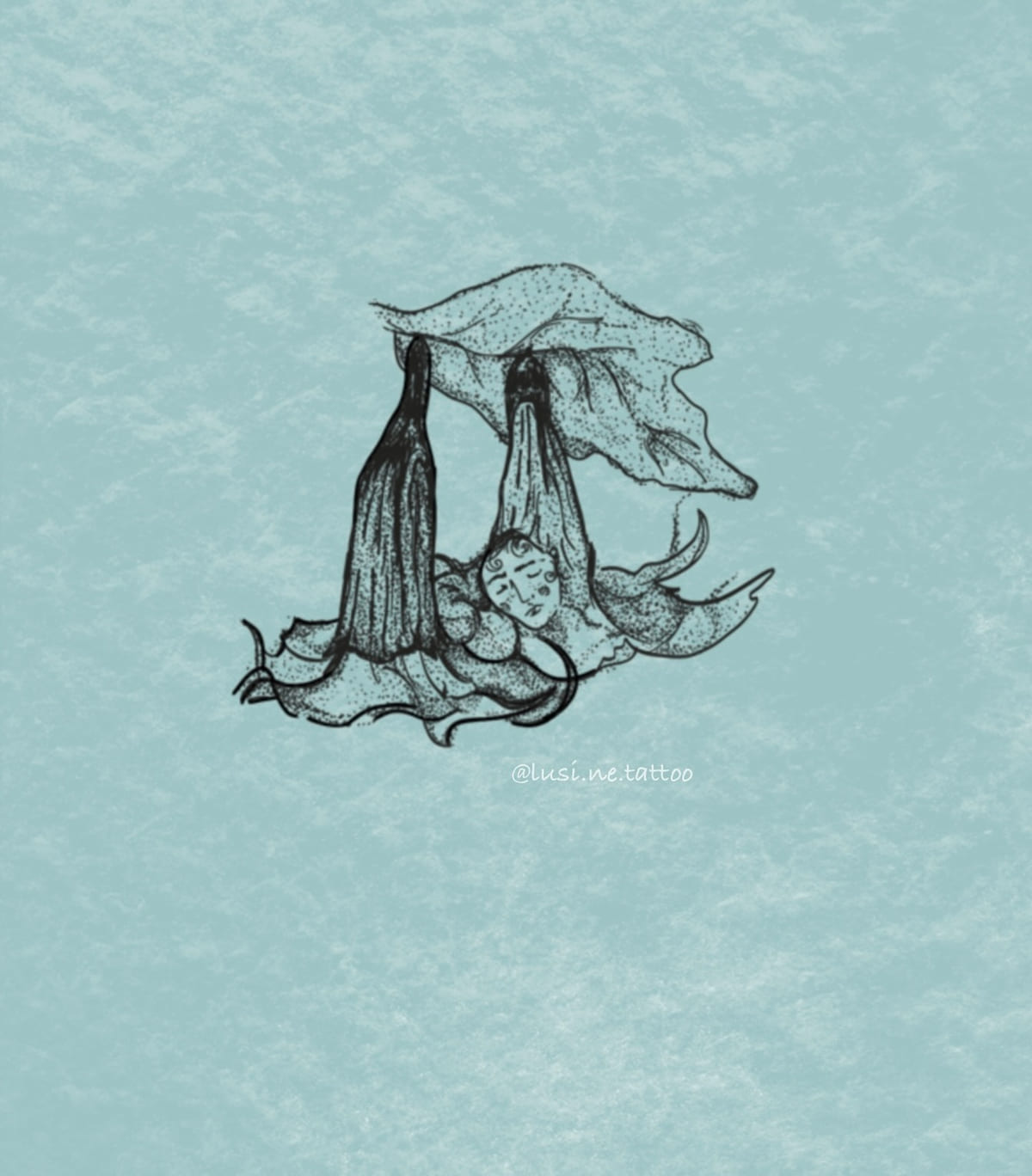 Sleeping figure under datura flowers