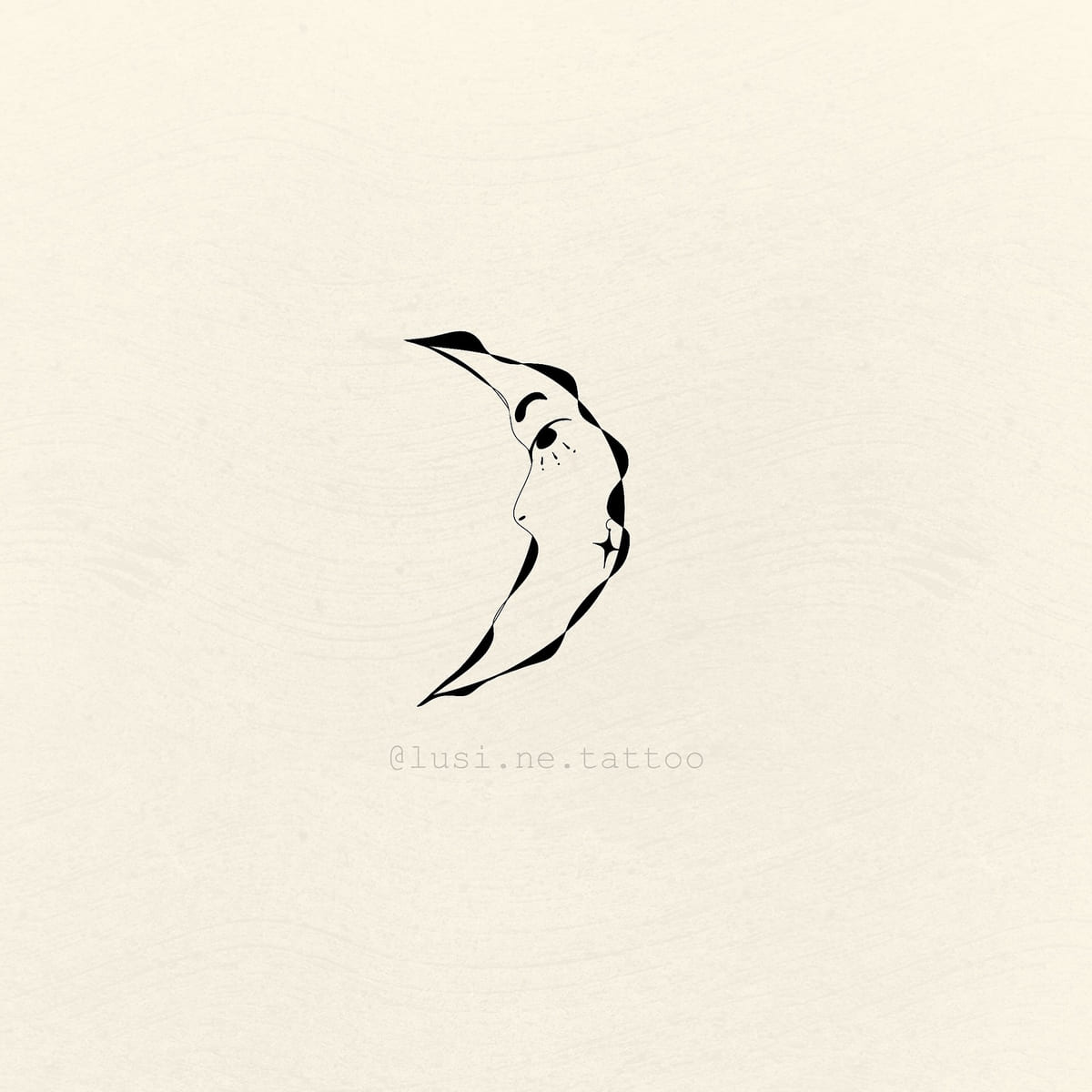 Crescent moon face in solid black